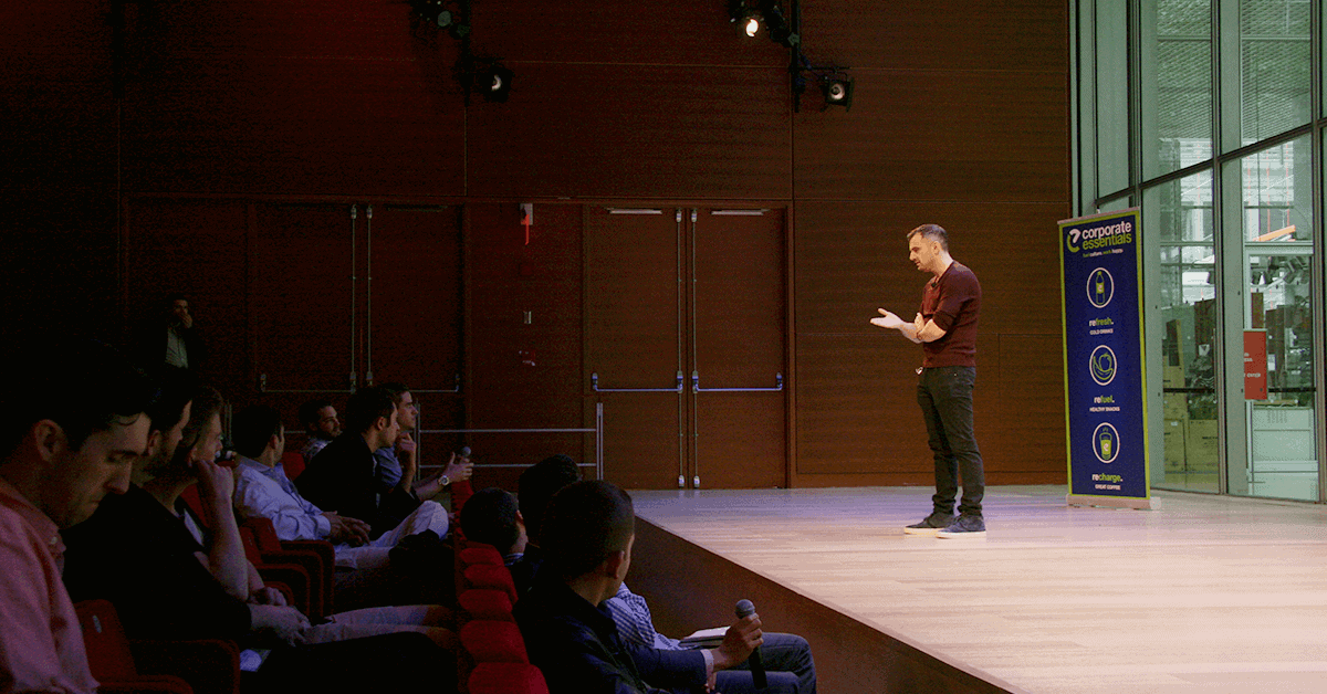 Gary Vaynerchuk giving a keynote speech to an audience