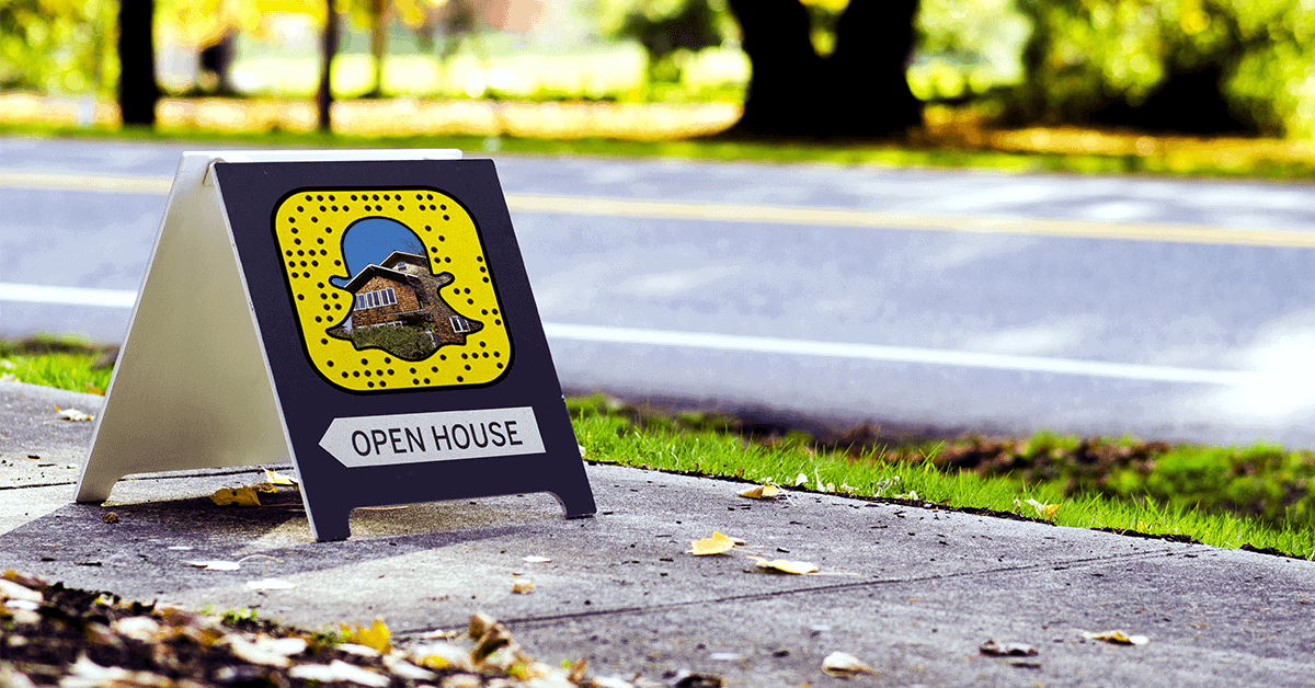 snapchat sign on a lawn advertising an open house